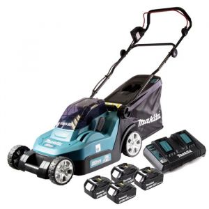 Makita Dlm 382 PT4 batterie tondeuse 36 v (2x 18 v ) 38 cm 40 l + 4x batterie 5,0 Ah + double chargeur
