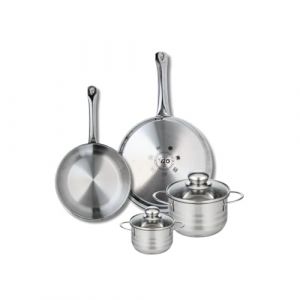 Elo 9875850 Batterie de cuisine 4 pièces, Ensemble de 2 Poêles de cuisson 24 et 28 cm et 2 faitouts 12 et 16 cm Profi Brillant, inox, induction