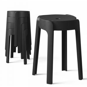 4 Tabourets Gigognes empilables BM HOME TAB-NOIR en plastique, l&eacute;gers pour la maison, salle de classe, cuisine, jardin