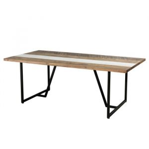 Image de Table à manger 6 à 8 personnes scandinave en bois acacia m if naturel et blanc + pieds en métal noir L 200 x l 100 cm