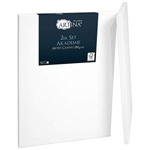 Artina Toile Peinture Akademie Lot de 2 Châssis Bois pour Toile Stable de Haute qualité 40x60cm - Toile Peinture Blanche 2 Fois Peinte au préalable – 100% de Coton - 280 g/m²