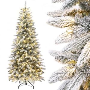 YORBAY Sapin de Noël Artificiel Étroit et Haut de 180cm avec Éclairage LED, Arbre de Noël avec Enneigé pour une Décoration de Noël