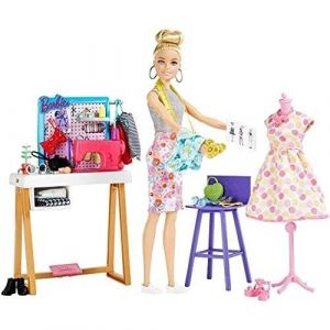 Mattel Metiers Coffret Studio Creation Mode, avec Poupee Blonde, Atelier, Machine &agrave; coudre, 25 Accessoires de Jeu Inclus, Jouet pour Enfant, HDY90 Exclusivit&eacute; sur Amazon