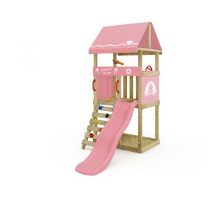 Wickey Tour de jeu DinkyHouse pour tout-petits avec toboggan et échelle d'escalade – rose pastel