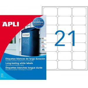 APLI 15088 - 420 &eacute;tiquettes polyester blanches, format 63,5 x 38,1 mm (20 feuilles / cdt)