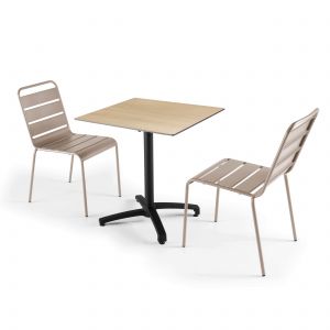 Oviala Ensemble table de jardin stratifié chene naturel et 2 chaises taupe