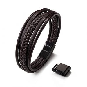 SERASAR - Bracelet en Cuir Véritable Masculin "Braid" - Marron - Bijoux fantaisie, cadeau d'anniversaire parfait pour père ou