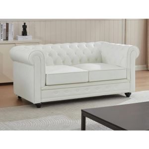 Canapé 2 places en cuir de buffle blanc CHESTERFIELD