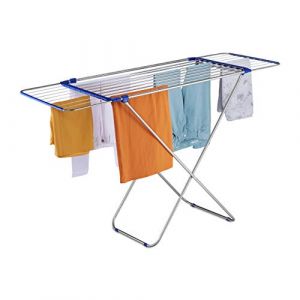 Image de Relaxdays Etendoir extensible, pliable, acier inoxydable, longueur séchoir de 13,6 m, séchoir droit HlP 97x176x55 cm