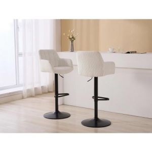 Pascal Morabito Lot de 2 tabourets de bar en tissu bouclette et métal noir - Hauteur réglable - Blanc - PEGA de