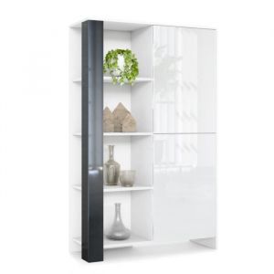 Vladon - Buffet haut Commode Canto Blanc - haute brillance et tons naturels - Noir haute brillance - Noir haute brillance
