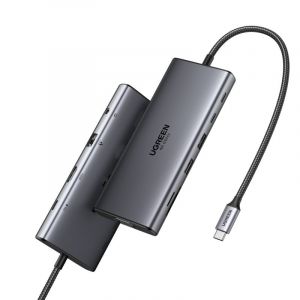 UGreen Hub 11 en 1 USB-C 3xUSB-C 2xUSB-A HDMI VGA RJ45 SD TF 3,5 mm Gris