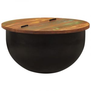 VidaXL Table Basse, Table d'Appoint avec Rangement, Bout de Canapé, Meuble Salle de Séjour Salon, Industriel, Noir Bois de Récupération Massif