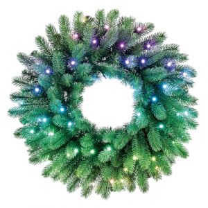 Twinkly Regal Wreath Pr&eacute;-illumin&eacute;e, Guirlande de No&euml;l Artificielle Mappable avec 50 LED RGB, Diam&egrave;tre 60cm, Compatible avec Alexa et Google Home, D&eacute;coration de No&euml;l Contr&ocirc;l&eacute;e par App