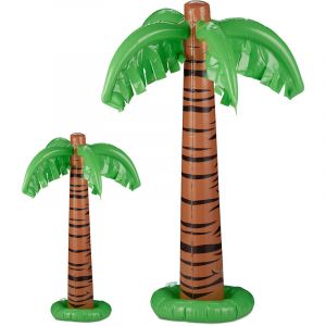 Relaxdays Bouée gonflable palmier, lot de 2, Palmier gonflable XXL piscine et plage, Palmier tropical géant à gonfler, vert-brun