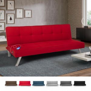 Modus Sofà Canapé lit en tissu avec port USB et pieds en métal AstraLIS design, Couleur: Rouge