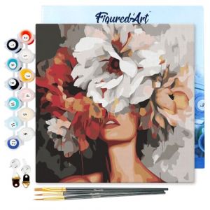 Figured'Art Mini Peinture par Numéro Adulte 20x20cm avec cadre Beauté derrière les fleurs - Petit Format Kit de Loisir Créatif DIY Numéro d'Art Complet