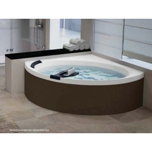 Image de Novellini Baignoire d'angle DIVINA C Blanc mat - Système Natural Air + Whirlpool - Avec Robinetterie - Tablier Pece