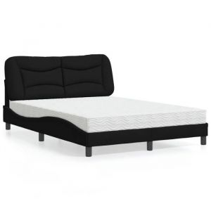 VidaXL Lit avec matelas noir 140x190 cm tissu, meuble de chambre &agrave; coucher, lit double, cadre de lit incurv&eacute;, sommier, lit en tissu
