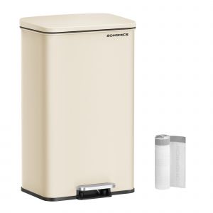 Songmics Poubelle de Cuisine 40L, Grand, Corbeille à Déchets à Pédale avec Couvercle, en Acier, Fermeture en Douceur, 15 Sacs Poubelle Inclus,Beige