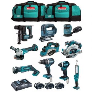 Makita Kit MK1004 (DHP484+ DTD154+ DHR171+ DGA504+ DJR183+ DBO180+ DJV182+ DHS680+ DML801+ DKP180+ 3x5,0Ah DC18RD+ 2xLXT600)