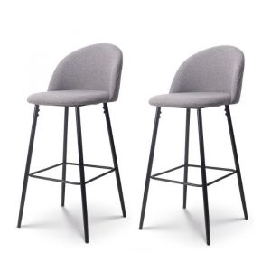 Kosmi Lot de 2 tabourets de bar lili gris rembourrés et pieds en métal noir - Hauteur 65 cm