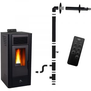 Po&ecirc;le &agrave; granul&eacute;s &eacute;tanche Anita 11,6 kW Noir Sannover + Kit d'installation