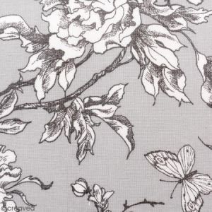 Image de Rico Design Tissu Rico - Toile de Jouy - Fleurs de Cerisier Blanches - fond Gris - Par 10 cm (sur mesure) issu :Vendu à la coupe,