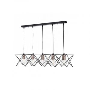 Dar Lighting Suspension Midi noir mat et cuivre poli 5 ampoules