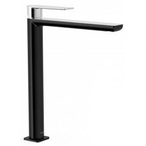 Robinet mitigeur de lavabo avec bec de 32 cm fabriqué en laiton avec finition de couleur chromé et noir L Loft TRES