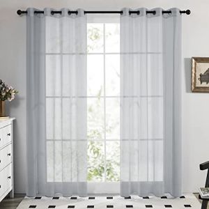 Deconovo Lot de 2 Rideaux Voilages Gris Salon Design Moderne à Oeillet 140x245cm Chambre Garcon - Gris