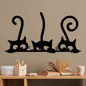 Décoration Murale en Métal Noir, Silhouette de Chat, 60x33 cm, Pour Chambre d'Enfant ou Salon de Famille