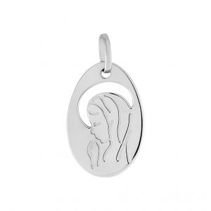 Cleor Pendentifs M&eacute;daille en Or 375/1000 Blanc Enfant Argent&eacute; - Taille Unique