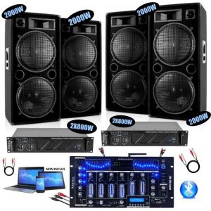 Image de Ibiza Sound 4 Enceintes 4x2000w - 2 Amplis 2x1600w - 1 Table de Mixage DJM102-BT - C&acirc;ble Enceinte, C&acirc;ble RCA et C&acirc;ble PC OFFERTS - PACK SONO DJ MIX MARIAGE SOIREE FIESTA DJ