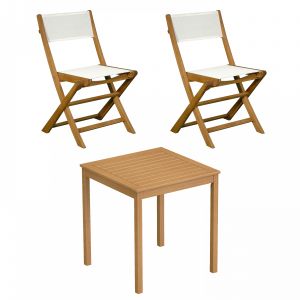 Oviala Ensemble Table Et 2 Chaises Pliantes En Textilène Et Bois D'eucalyptus Blanc