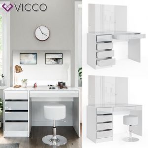 Image de Vicco - Coiffeuse "Sherry" Blanc brillant avec banc