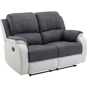 Canapé 2 places relax en microfibre et simili gris et blanc BRODY