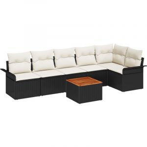 VidaXL Ensemble de canapé de jardin 7 pièces avec coussins noir Poly Rattan Acacia