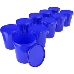 Fixedbyu - 10x Seau avec couvercle Seau à vide en plastique poignée 15,9l alimentaire bleu clair