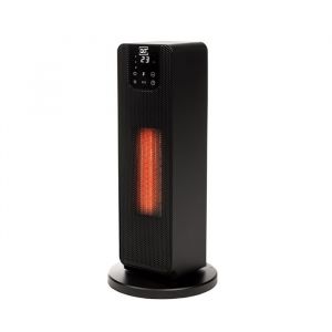 QLT Ceramic Stove with Glow Effect - Réchaud électrique à tour avec élément chauffant en céramique PTC - Chauffage avec mode ECO et affichage LCD - Noir