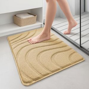 Vounot Tapis de Bain Antidérapant Très Doux et Absorbant en Microfibre à Motif Ondulé Lavable Machine Séchage Rapide pour Salle de Bain Douche Baignoire 60x90cm Beige