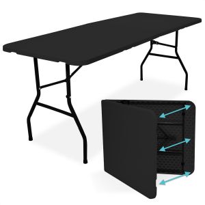 LifeGoods Table pliante - 70x180cm - Table pliante ajustable et robuste - Résiste aux intempéries - Table pliante pour l'extérieur - Noir