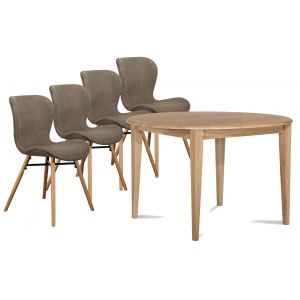 Image de Hellin Table ronde extensible pieds fuseau D105 + 4 chaises tissu