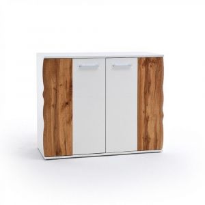 Commode GRANTA bois 2 portes 1 panneau 2 étagères finition laqué blanc brillant