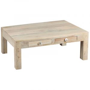 Tromso - Table Basse 2 Tiroirs en Manguier Massif Clair