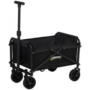 Chariot de jardin pliable 60 Kg max. poign&eacute;e t&eacute;lescopique r&eacute;glable m&eacute;tal oxford noir