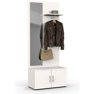 Pegane Vestiaire mural en bois mélaminé coloris blanc + miroir - longueur 80 x hauteur 185 x profondeur 40 cm -