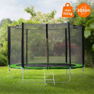Trampoline d'Ext&eacute;rieur, &oslash; 305 cm, Vert, Certifi&eacute; gs, Trampoline de Jardin Rond pour Enfants, jusqu'&agrave; 150 kg, Kit complet avec Filet de S&eacute;curit&eacute;,