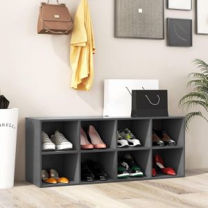 Banc de Rangement à Chaussures 8 Cases Banc Entrée à 3 Niveaux Organisateur de Chaussures Gris