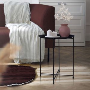 ML-Design Table d'Appoint Ronde Ø 43 cm x H 52 cm, en Métal Revêtu par Poudre, Noir, Bout